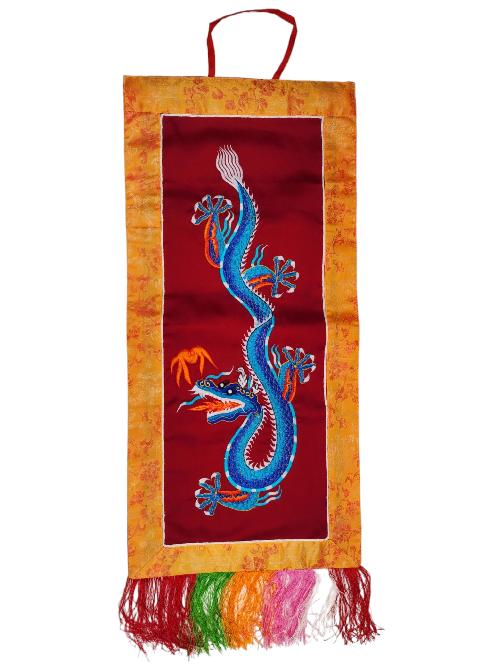 Tibetan Cochin Brocade Wall Hanging With Embroidered Dragon, Color