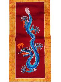Tibetan Cochin Brocade Wall Hanging With Embroidered Dragon, Color