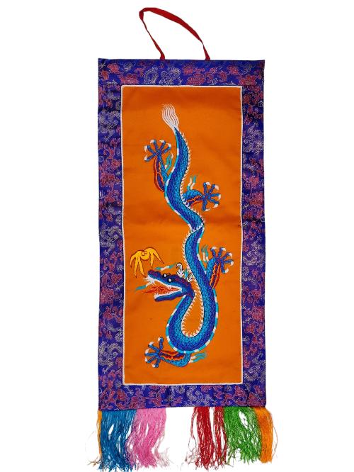 Tibetan Cochin Brocade Wall Hanging With Embroidered Dragon, Color