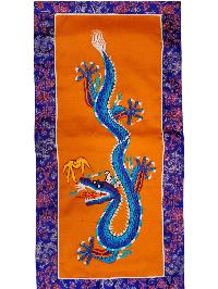Tibetan Cochin Brocade Wall Hanging With Embroidered Dragon, Color