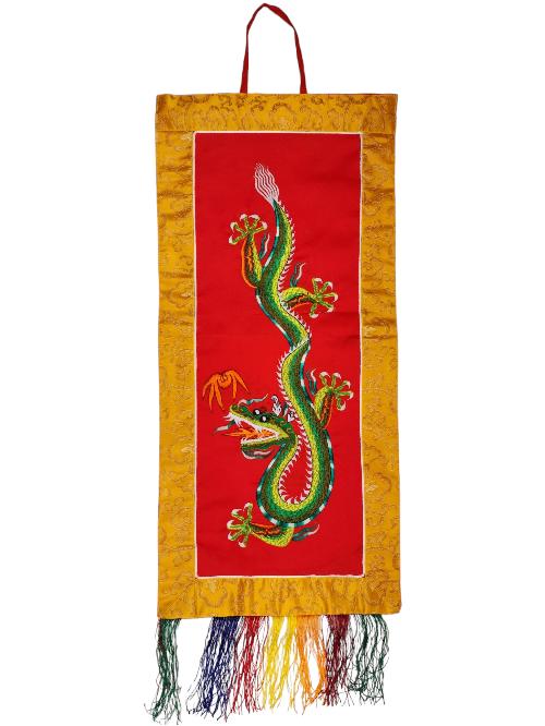 Tibetan Cochin Brocade Wall Hanging With Embroidered Dragon, Color