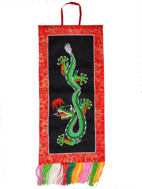Tibetan Cochin Brocade Wall Hanging With Embroidered Dragon, Color