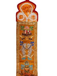 Tibetan Cochin Brocade Wall Hanging With Embroidered Ashtamangala, Color
