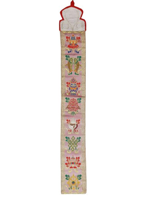 Tibetan Cochin Brocade Wall Hanging With Embroidered Ashtamangala, Color
