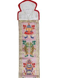Tibetan Cochin Brocade Wall Hanging With Embroidered Ashtamangala, Color