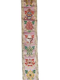 Tibetan Cochin Brocade Wall Hanging With Embroidered Ashtamangala, Color
