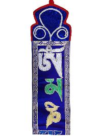 Tibetan Cochin Brocade Wall Hanging With Embroidered Om Mani Padme Hum, Color