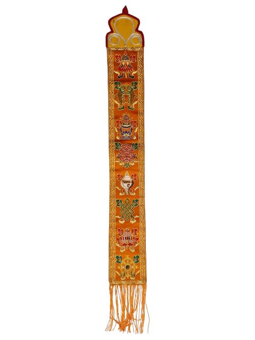 Tibetan Cochin Brocade Wall Hanging With Embroidered Ashtamangala, Color