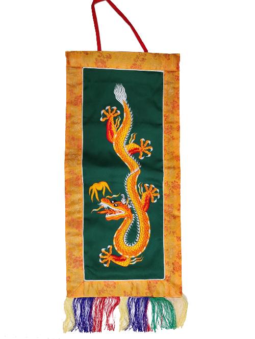 Tibetan Cochin Brocade Wall Hanging With Embroidered Dragon, Color