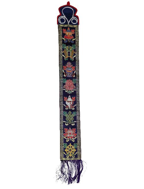 Tibetan Cochin Brocade Wall Hanging With Embroidered Ashtamangala, Color