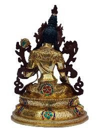 [white Tara], Buddhist Handmade Statue, [full Gold Plated], [painted Face], [stone Setting]