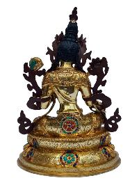 [green Tara], Buddhist Handmade Statue, [full Gold Plated], [painted Face], [stone Setting]