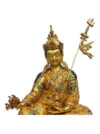 [padmasambhava], Buddhist Handmade Statue, [full Gold Plated], [painted Face], [stone Setting]