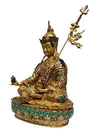 [padmasambhava], Buddhist Handmade Statue, [full Gold Plated], [painted Face], [stone Setting]
