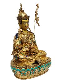 [padmasambhava], Buddhist Handmade Statue, [full Gold Plated], [painted Face], [stone Setting]