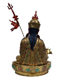 [padmasambhava], Buddhist Handmade Statue, [full Gold Plated], [painted Face], [stone Setting]