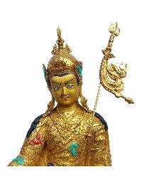 [padmasambhava], Buddhist Handmade Statue, [full Gold Plated], [painted Face], [stone Setting]