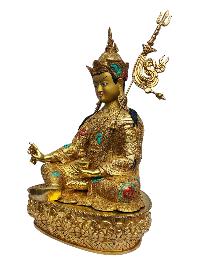 [padmasambhava], Buddhist Handmade Statue, [full Gold Plated], [painted Face], [stone Setting]