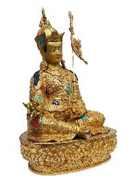 [padmasambhava], Buddhist Handmade Statue, [full Gold Plated], [painted Face], [stone Setting]