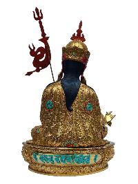 [padmasambhava], Buddhist Handmade Statue, [full Gold Plated], [painted Face], [stone Setting]