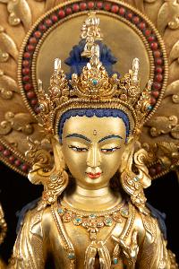 [chenrezig], Buddhist Handmade Statue, [full Fire Gold Plated], [face Painted], [stone Setting]
