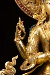 [chenrezig], Buddhist Handmade Statue, [full Fire Gold Plated], [face Painted], [stone Setting]