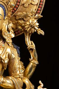 [chenrezig], Buddhist Handmade Statue, [full Fire Gold Plated], [face Painted], [stone Setting]