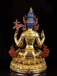 [chenrezig], Buddhist Handmade Statue, [full Fire Gold Plated], [face Painted], [stone Setting]