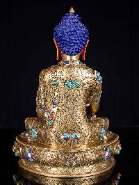 [shakyamuni Buddha], Buddhist Handmade Statue, [full Fire Gold Plated], [face Painted], [stone Setting]