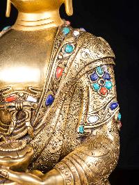 [shakyamuni Buddha], Buddhist Handmade Statue, [full Fire Gold Plated], [face Painted], [stone Setting]