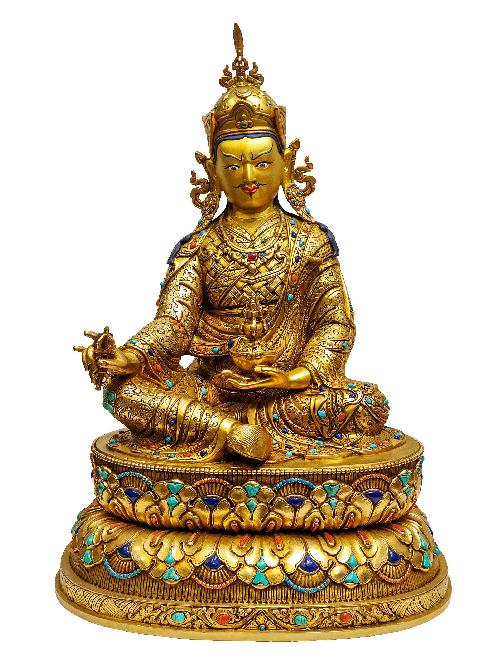 [padmasambhava], Buddhist Handmade Statue, [full Gold Plated], [painted Face], [high Quality]