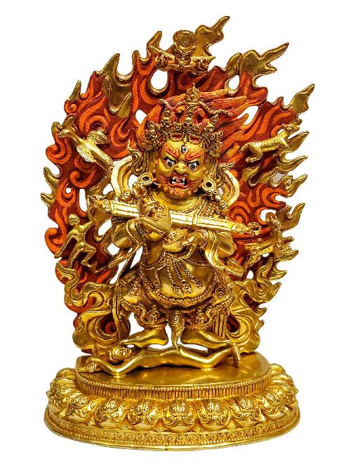 [mahakala Two Arms], Buddhist Handmade Statue, [full Gold Plated], [painted Face], [high Quality]