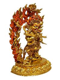 [mahakala Two Arms], Buddhist Handmade Statue, [full Gold Plated], [painted Face], [high Quality]