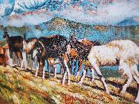 Oil Painting, Mt Machhapuchchhre With Domestic Grazing (knife Art), By Keshar Man Chitrakar