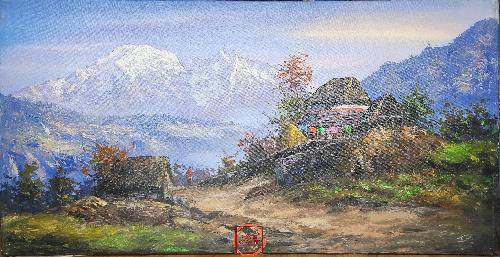 Oil Painting, Mt Annapurna [knife Art],  By Thamang Malla