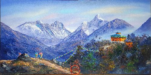 Oil Painting, Annapurna Range Tadapani Route [knife Art], By Thamang Malla