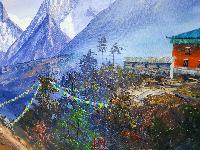 Oil Painting, Annapurna Range Tadapani Route [knife Art], By Thamang Malla