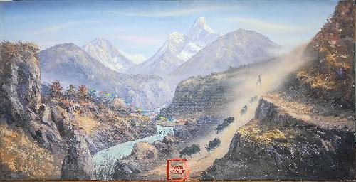 Oil Painting, Mt Everest Kalapathhar Route [knife Art], By Thamang Malla