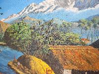 Oil Painting, Mt Machhapuchchhre Ghale Village Rapti River [knife Art], By Mishri Man Chitrakar