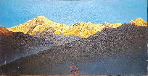 Oil Painting, Mt Everest Kalapathhar Route [knife Art], By Mishri Man Chitrakar