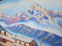 Oil Painting, Annapurna Rnage Ghale Village [knife Art],  By Om Gurung