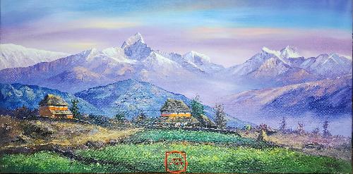 Oil Painting, Everest Range [knife Art], By Thamang Malla