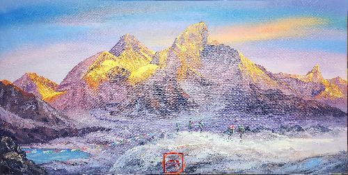 Oil Painting, Mt Everest [knife Art], By Thamang Malla