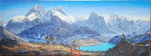 Oil Painting, Mt Everest Range Gosaikunda [knife Art], By Thamang Malla
