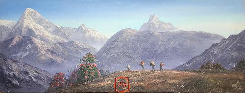 Oil Painting, Everest Range Kalapathhar [knife Art], By Thamang Malla