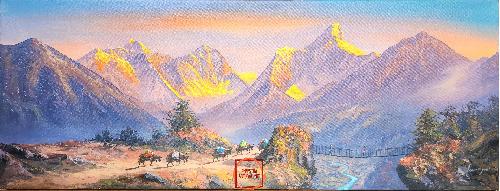 Oil Painting, Mt Everest Sunset View [knife Art], By Thamang Malla