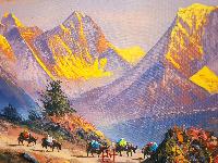 Oil Painting, Mt Everest Sunset View [knife Art], By Thamang Malla