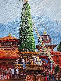 Oil Painting, Seto Machindranath Rath [charot] Pulling Modern Inspired Heritage Art, By Mishri Man Chitrakar