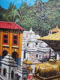 Oil Painting, Pashupatinath Mandir Modern Inspired Heritage Art Kmc