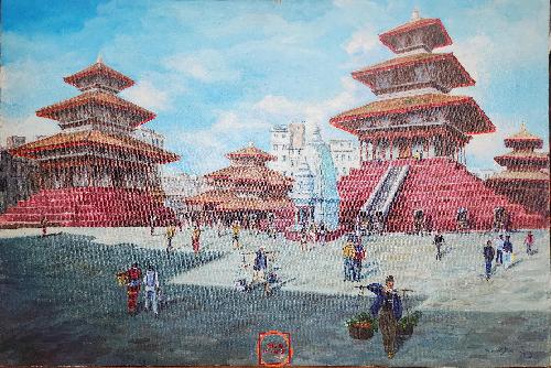 Oil Painting,basantapur Area Modern Inspired Heritage Art Kmc